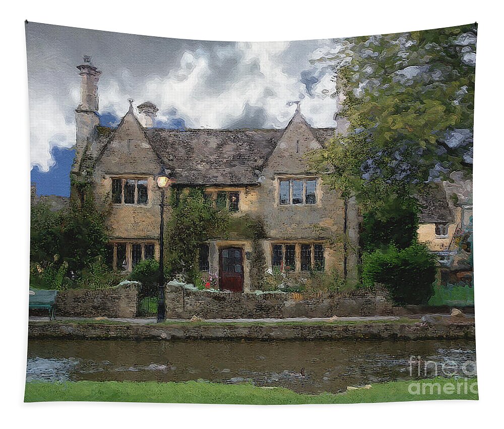 Bourton-on-the-water Tapestry featuring the photograph Along the Water in Bourton by Brian Watt