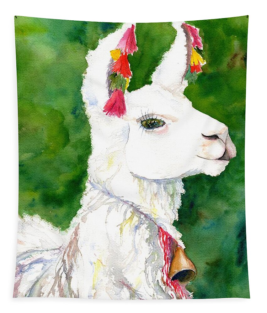 Alpaca Tapestry featuring the painting Alpaca with Attitude by Carlin Blahnik CarlinArtWatercolor