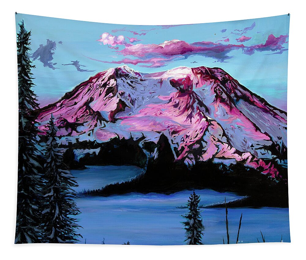 Mountains Tapestry featuring the painting Alpenglow by Averi Iris