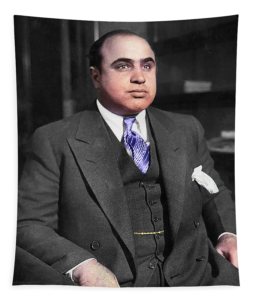 Alphonse Gabriel Capone Tapestry featuring the mixed media Alphonse Gabriel Capone 1930 by Pheasant Run Gallery