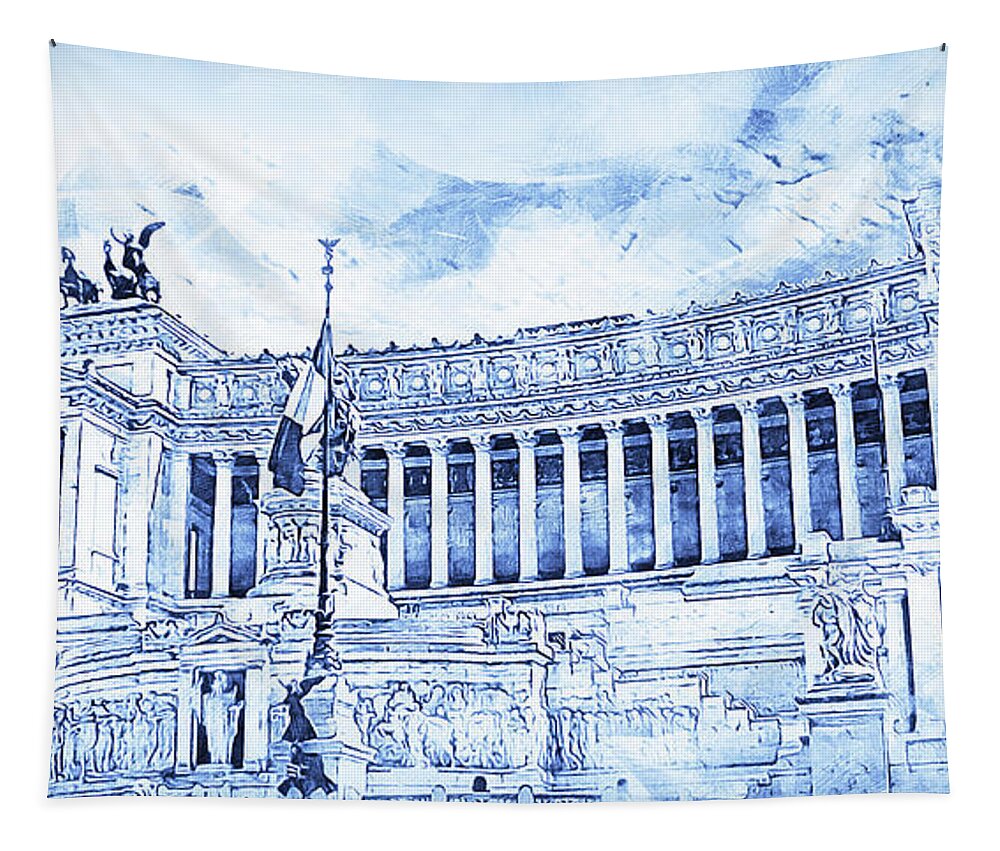 Altare Della Patria Tapestry featuring the drawing Altar of the Fatherland, Rome - 06 by AM FineArtPrints