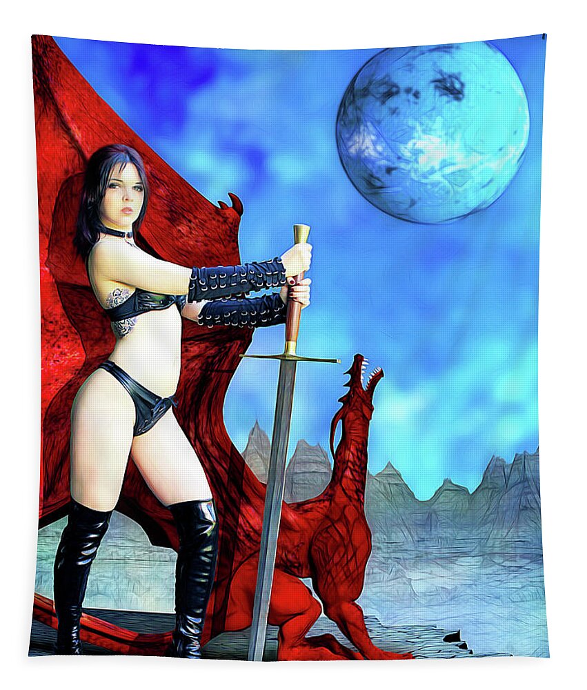 Rebel Tapestry featuring the photograph Amazon with Pet Dragon by Jon Volden