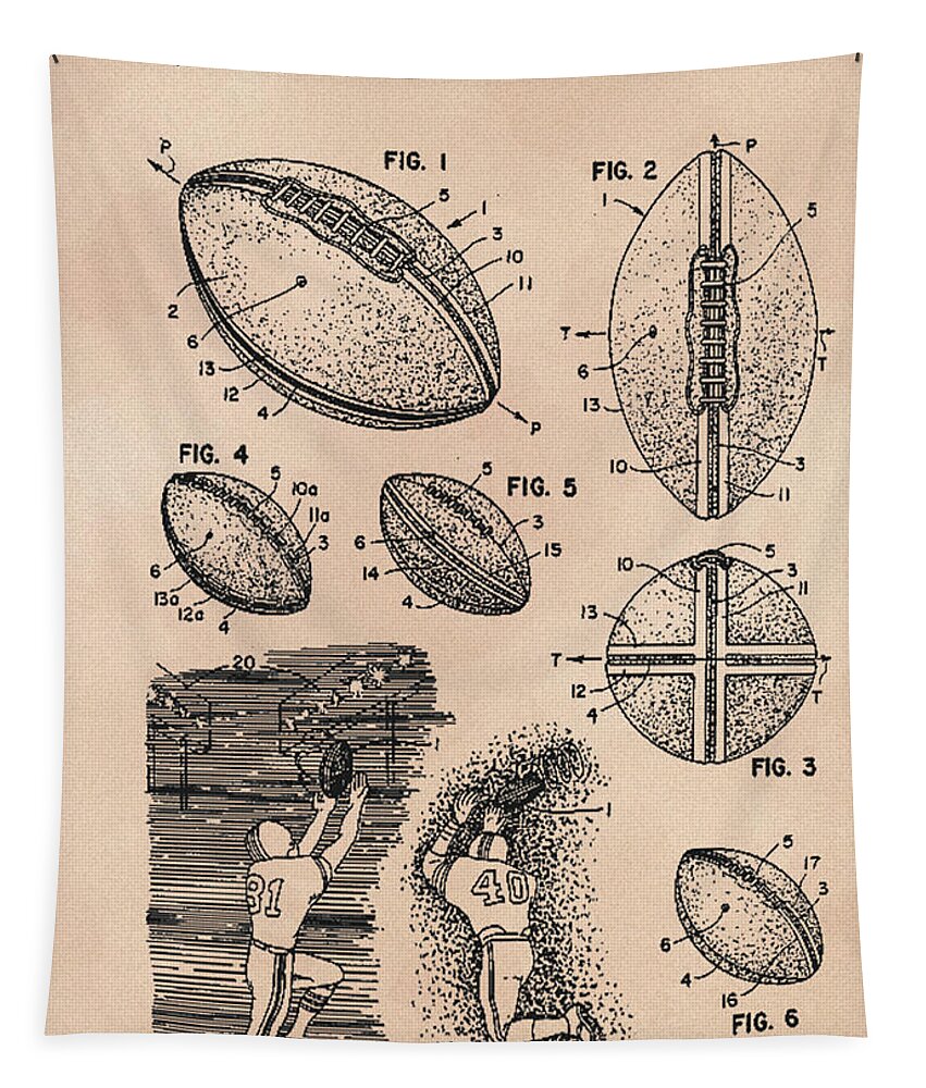 Football Tapestry featuring the drawing American Football patent illustrtion by Karen Foley