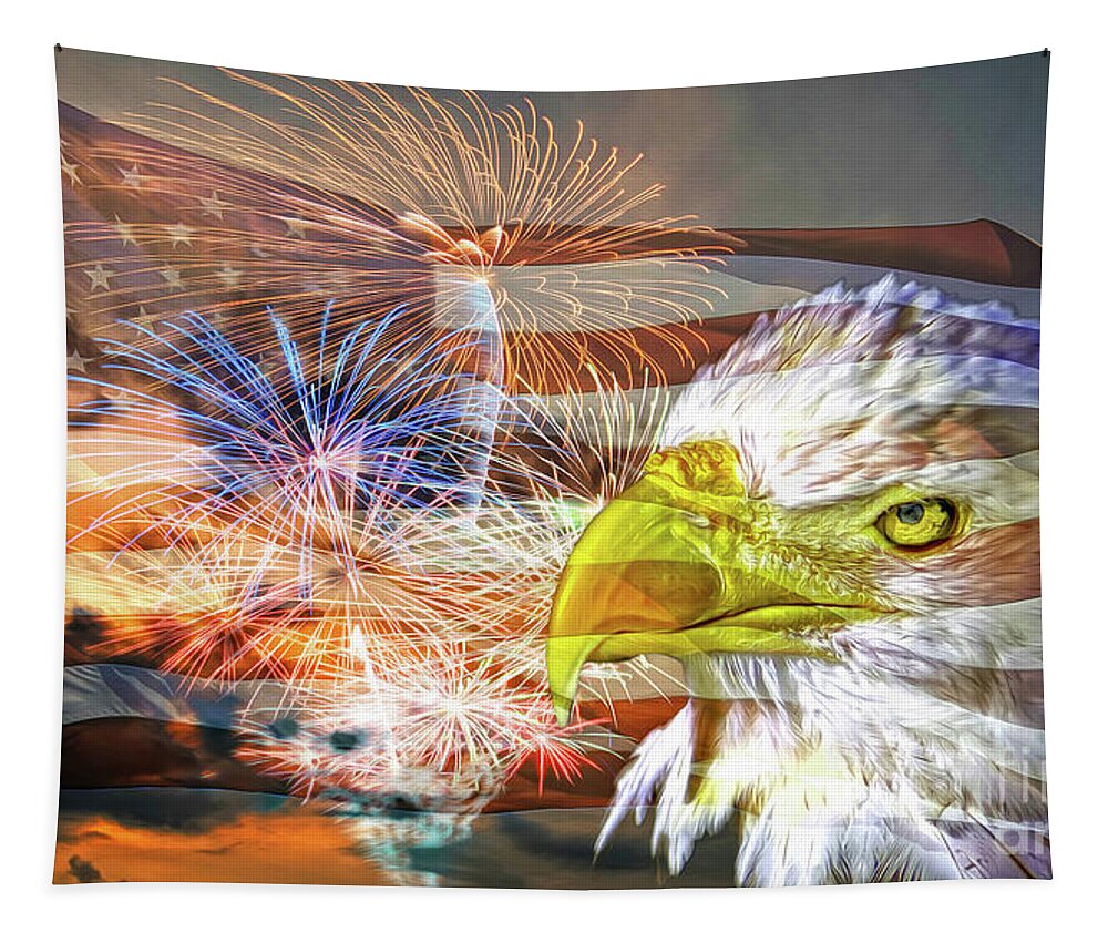 Eagles Tapestry featuring the mixed media American Patriotism Artistry by DB Hayes