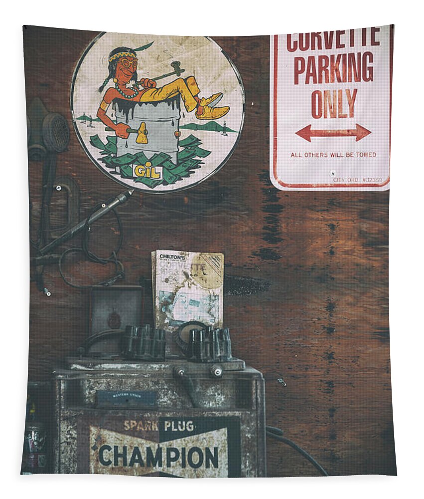 American West Tapestry featuring the photograph American West - Corvette Parking Only by Philippe HUGONNARD