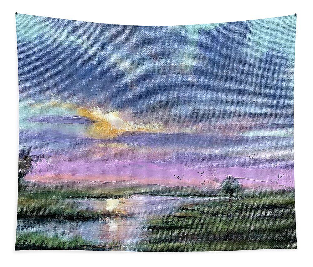 Impressionistic Landscape Tapestry featuring the painting Amethyst Twilight by Maggii Sarfaty