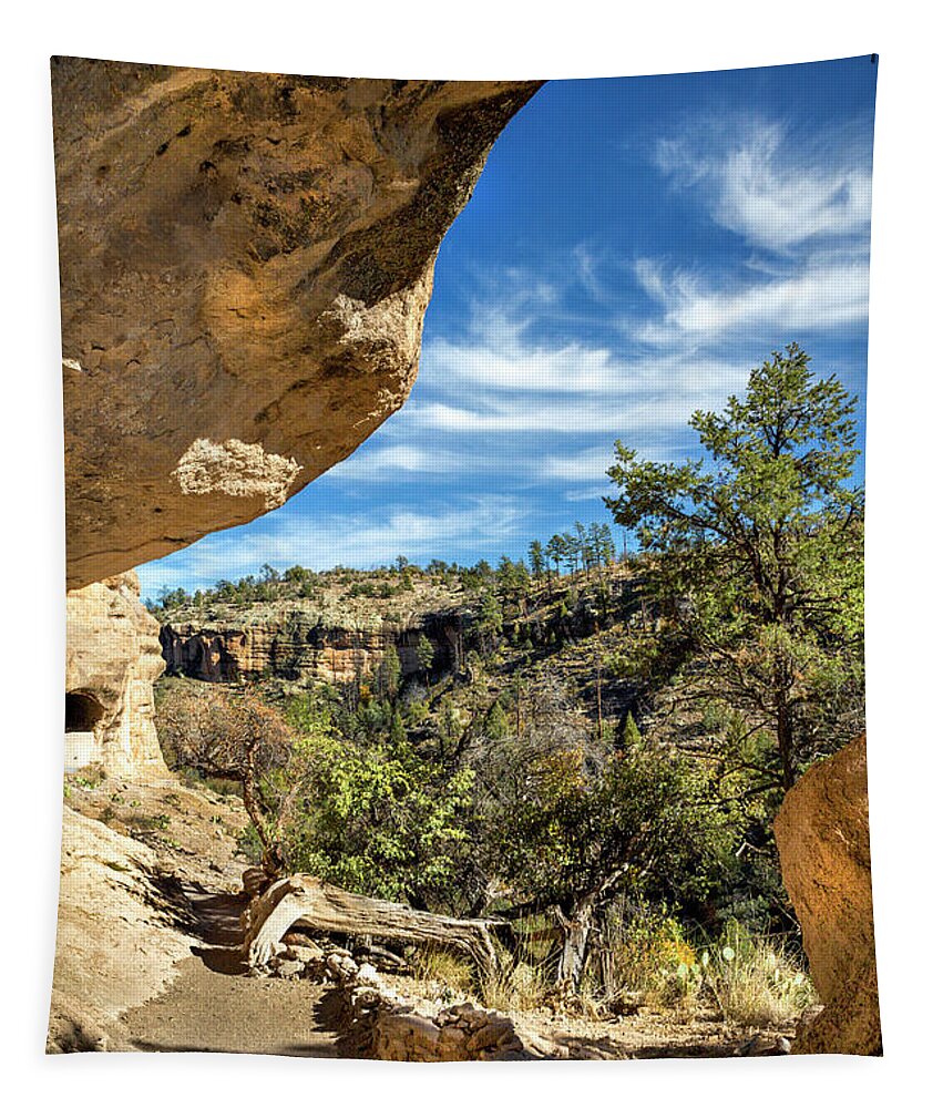 Gila Cave Dwellings Tapestry featuring the photograph Among The Cliff Dwellings by Endre Balogh