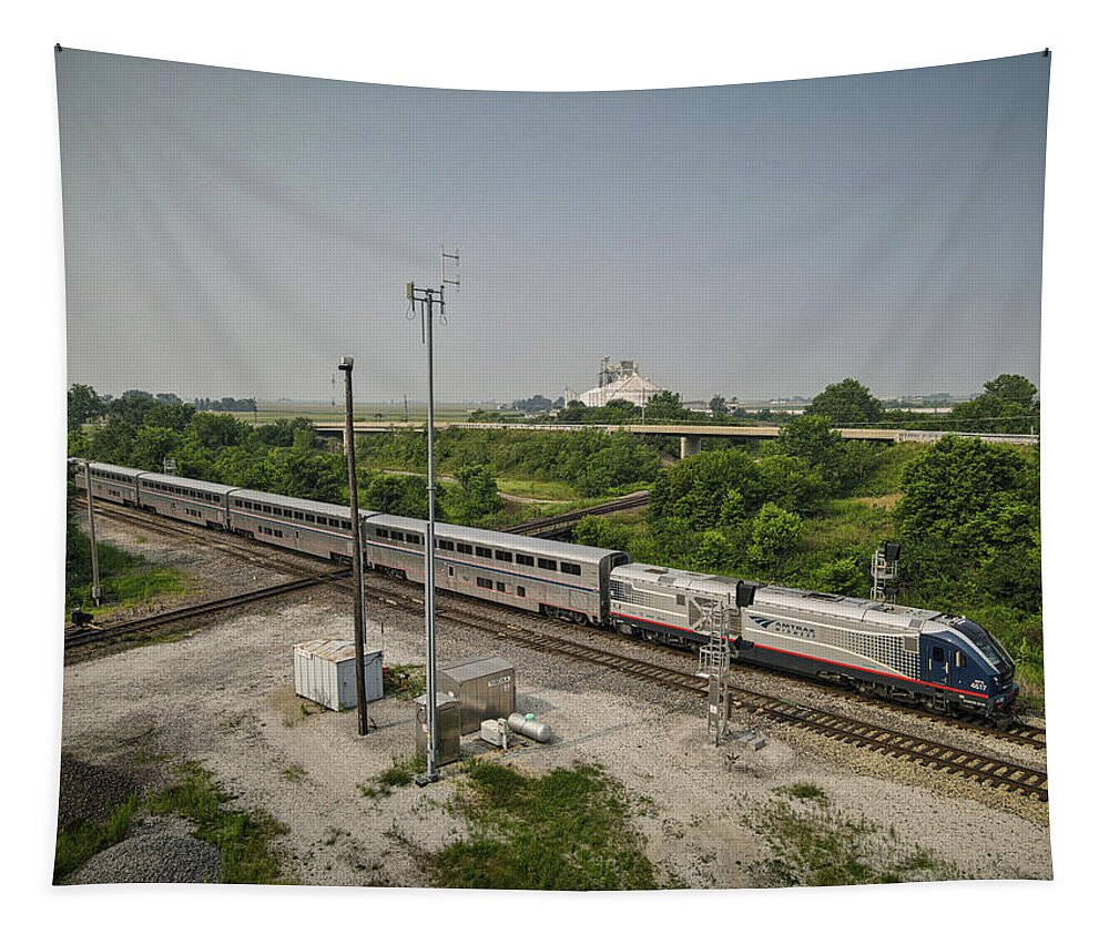 Railroad Tapestry featuring the photograph AMTRAK 390 heads north across the diamond at Tuscola IL by Jim Pearson