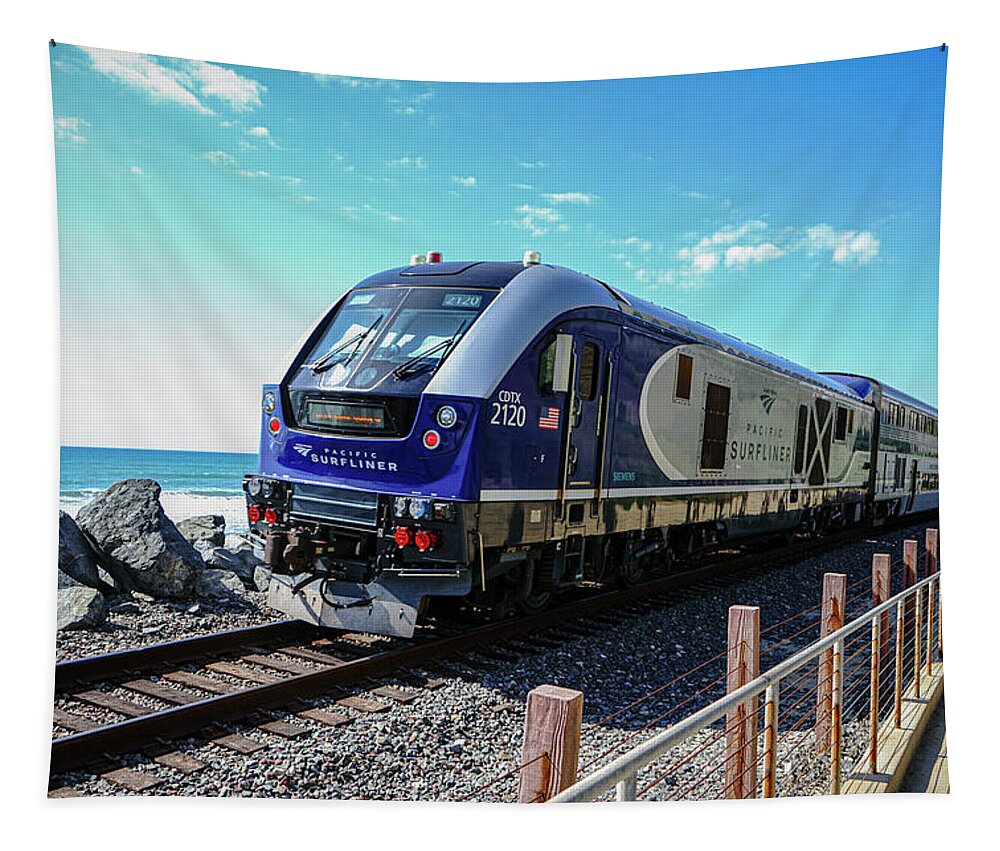 Beach Tapestry featuring the photograph Amtrak on the Beach by Matthew Bamberg