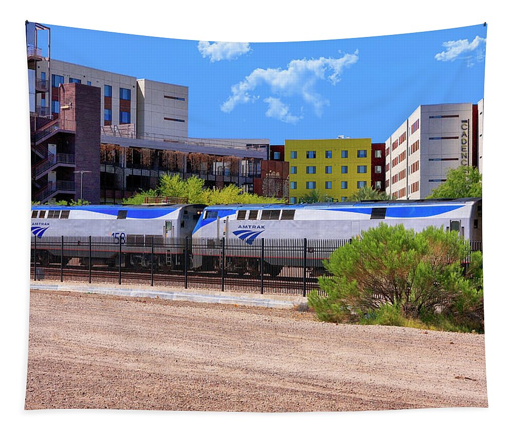Tucson Tapestry featuring the photograph Amtrak train service at Tucson station AZ by Chris Smith