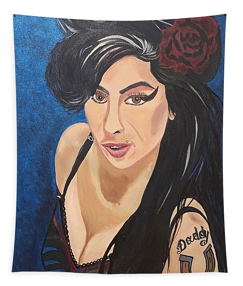  Tapestry featuring the painting Amy Winehouse-Lioness by Bill Manson