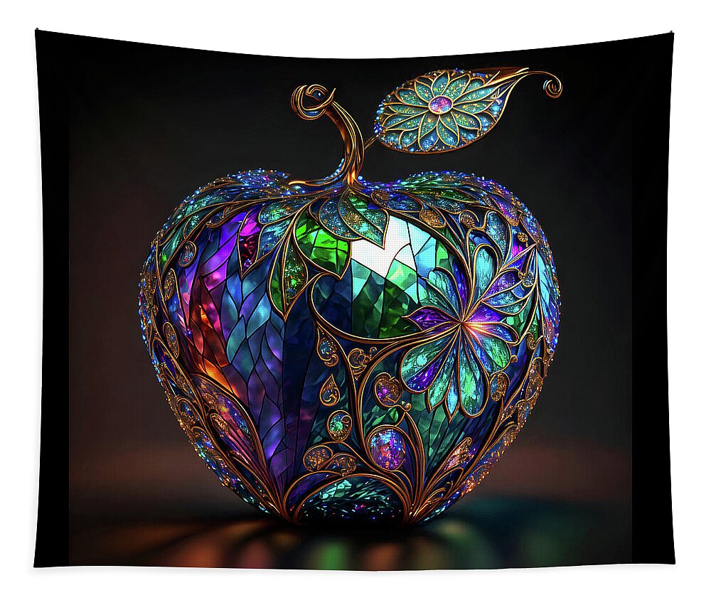 Apples Tapestry featuring the digital art An Apple a Day - Stained Glass by Peggy Collins