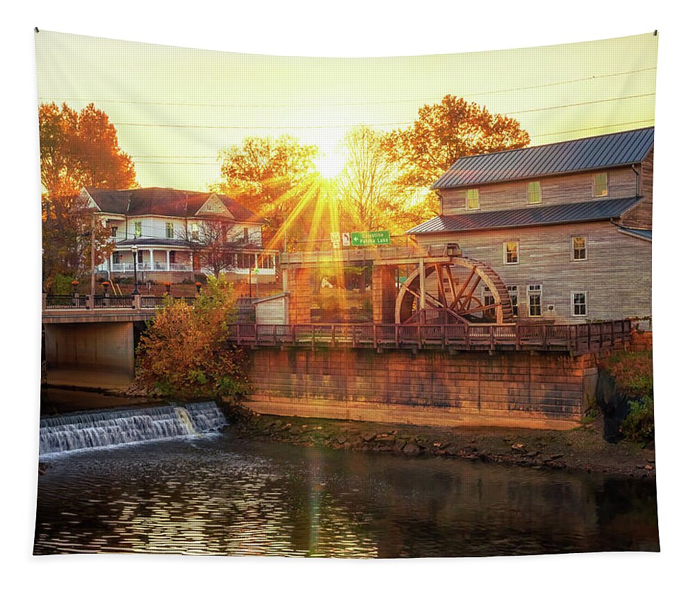 Jasper City Mill Tapestry featuring the photograph An Autumn Morning at the Jasper City Mill by Susan Rissi Tregoning