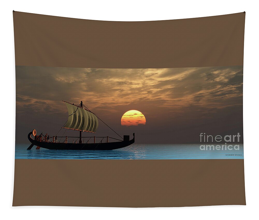 Ship Tapestry featuring the digital art Ancient Egyptian Ship by Corey Ford