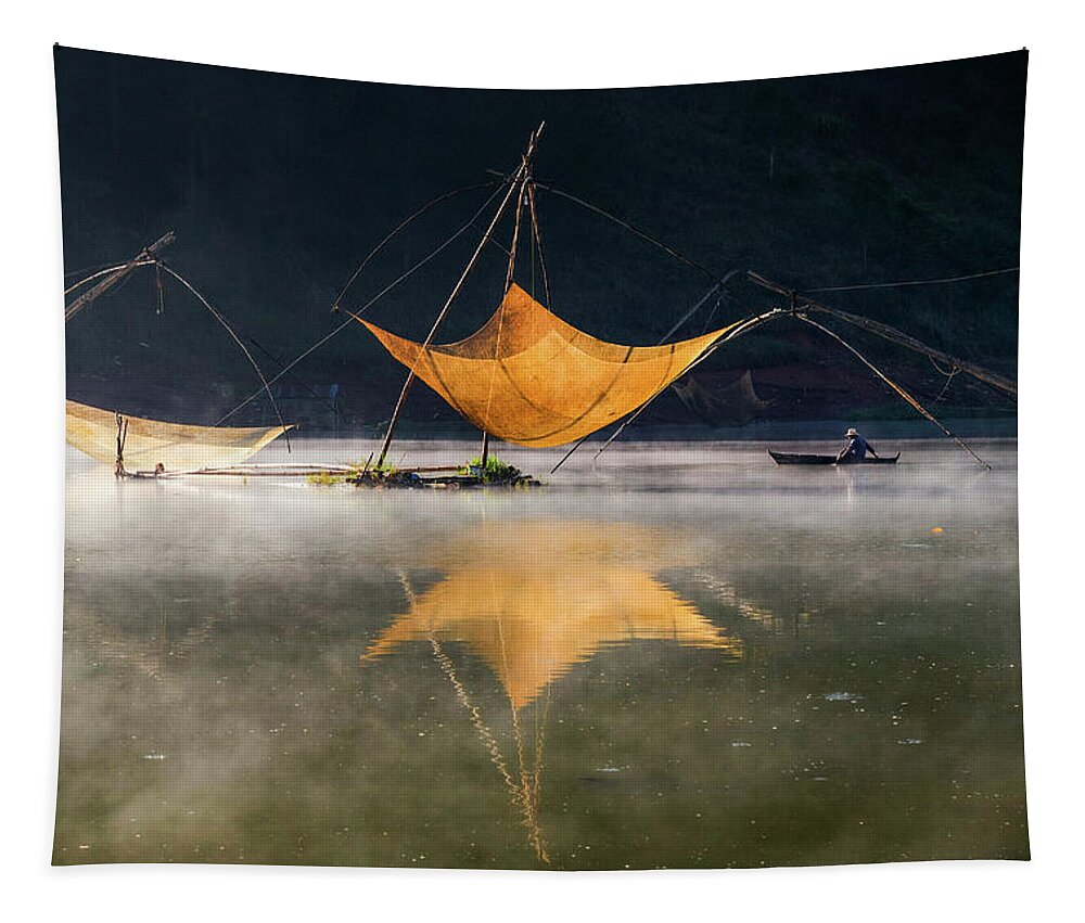  Tapestry featuring the photograph Ancient Fishing Net by Khanh Bui Phu