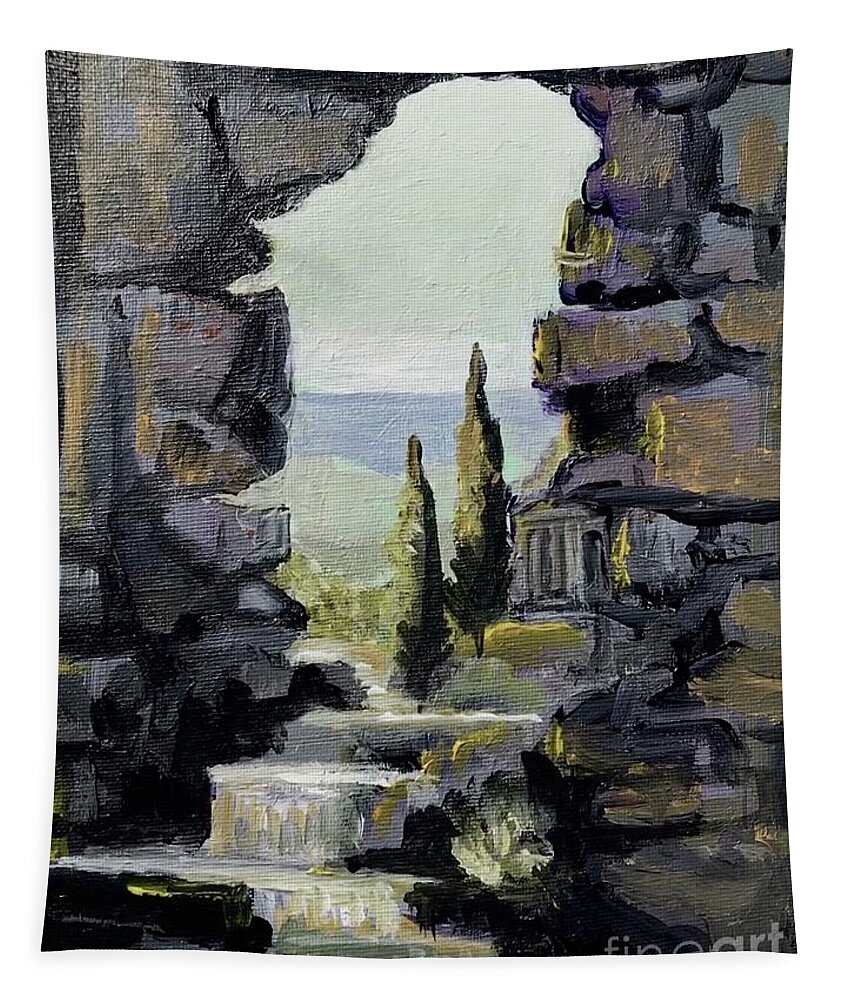 Landscape Tapestry featuring the painting Ancient Greece by Yvonne Ayoub
