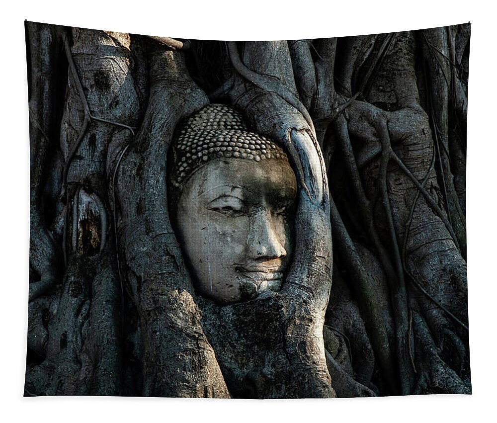 Buddha Tapestry featuring the photograph The Fallen Kingdom - Buddha Statue, Wat Mahathat, Thailand by Earth And Spirit