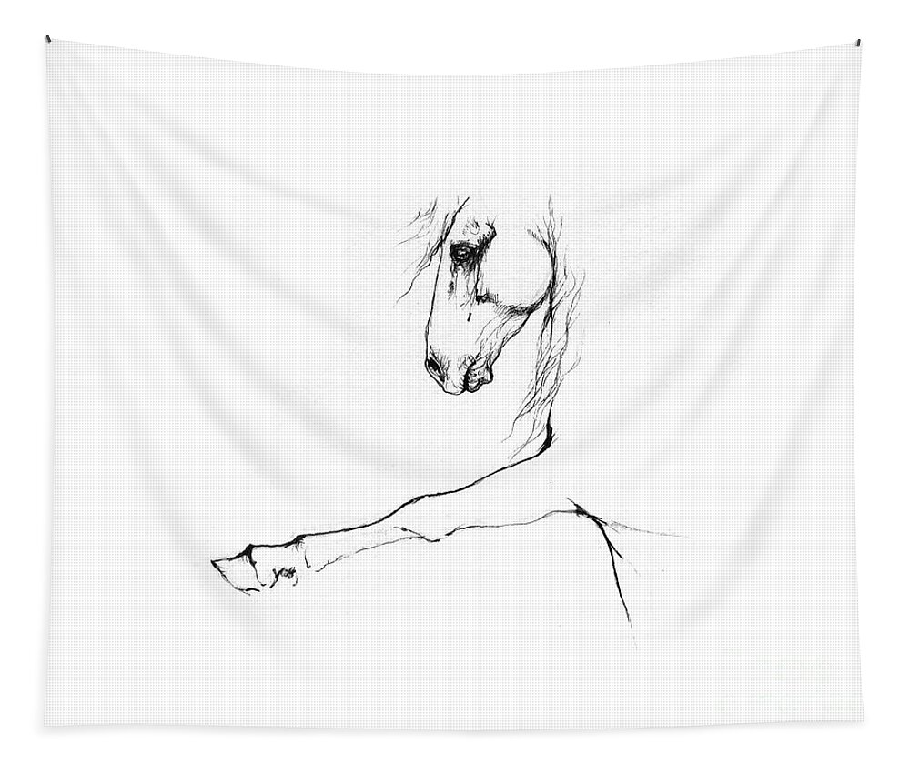 Horse Tapestry featuring the drawing Andalusian horse portrait 2014 05 16 c by Ang El