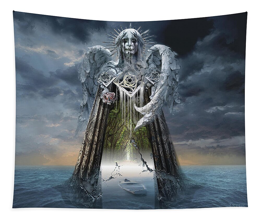 Archangel Tapestry featuring the digital art Angels and Demons Spirit of Repentance and Hope by George Grie