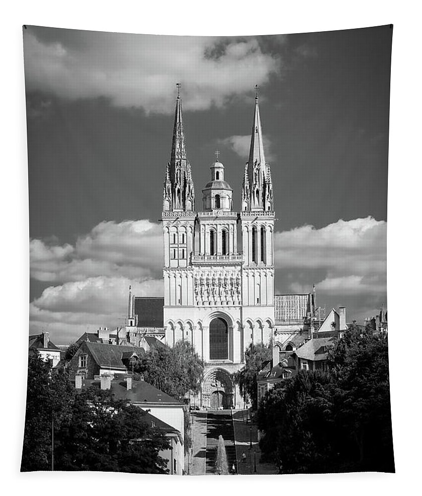 5 Or More People Tapestry featuring the photograph Angers, river and cathedral by Seeables Visual Arts