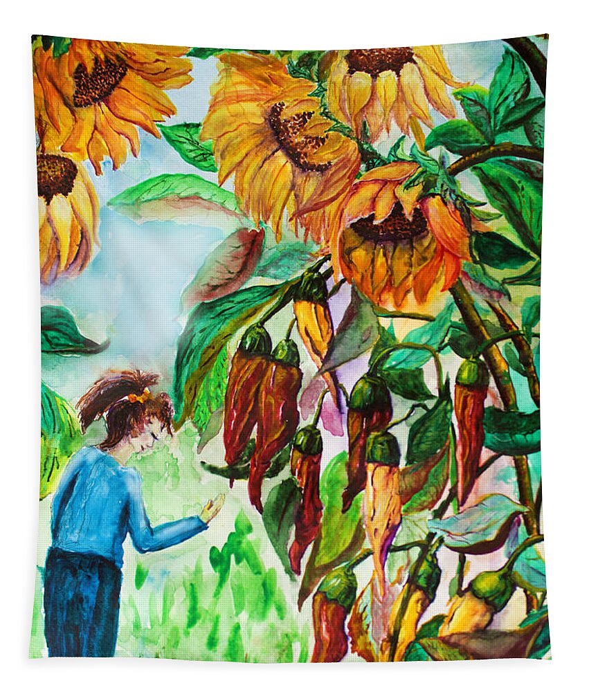 Watercolor Tapestry featuring the painting Angry Peppers by Medea Ioseliani