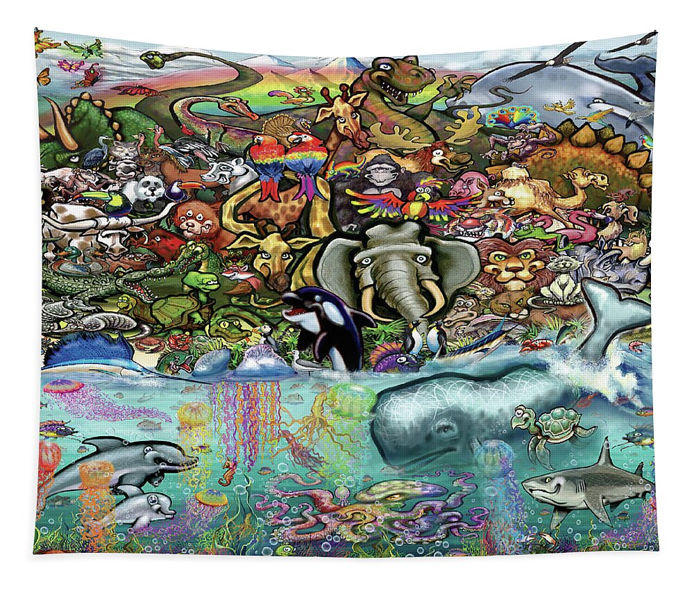 Animals Tapestry featuring the digital art Animals of Land and Sea by Kevin Middleton