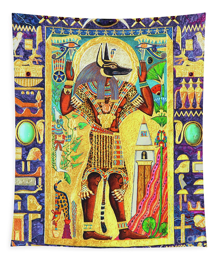 Anpu Tapestry featuring the mixed media Anpu Lord of the Sacred Land by Ptahmassu Nofra-Uaa