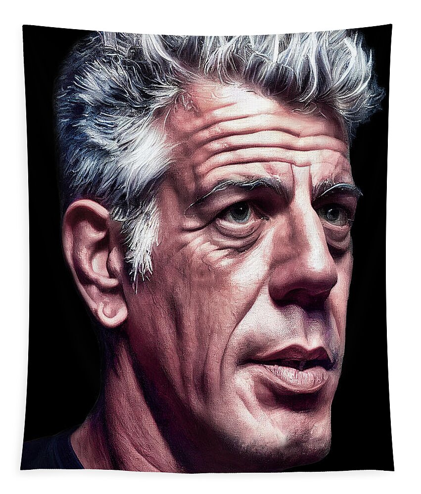 Figurative Tapestry featuring the digital art Anthony Bourdain 1 by Craig Boehman