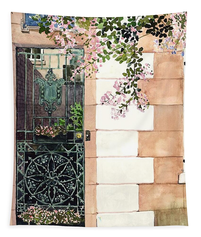 Savannah Tapestry featuring the painting Antiques Gate by Merana Cadorette