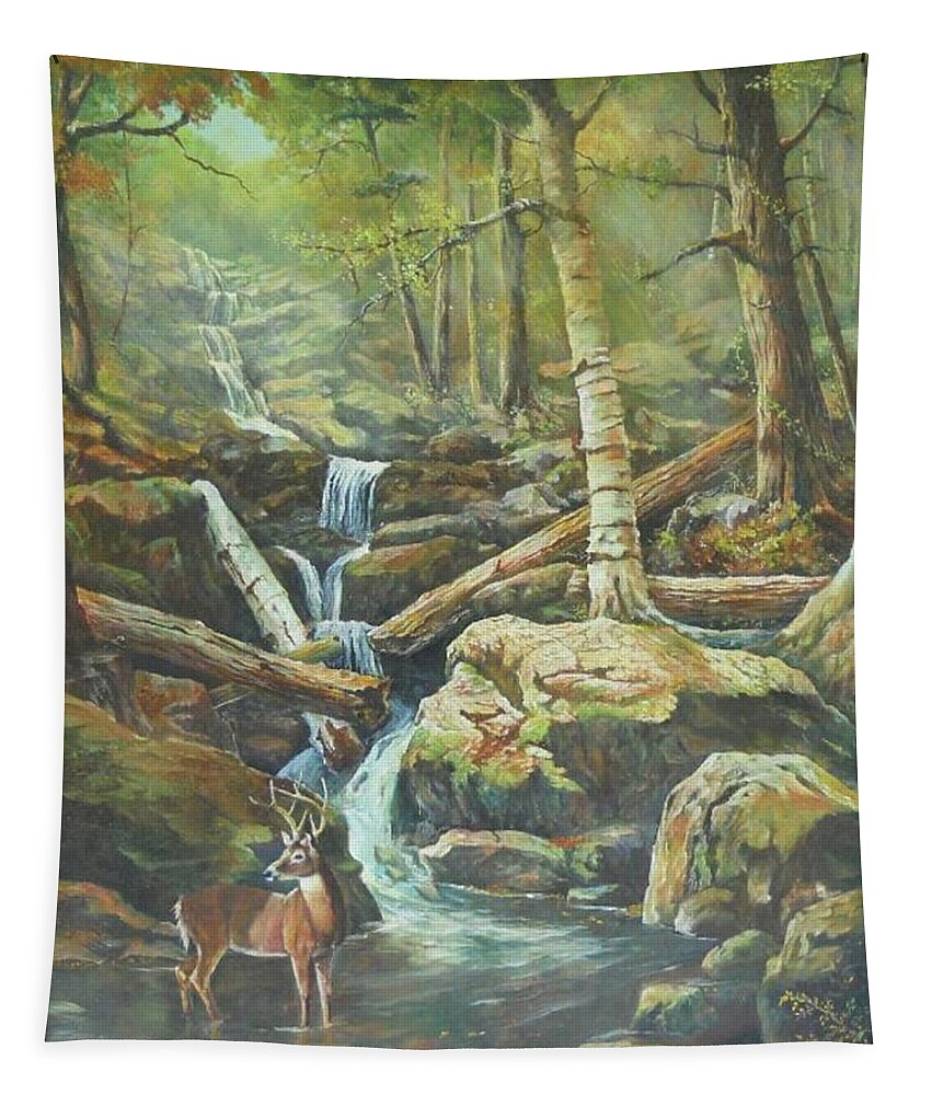 Waterfalls Tapestry featuring the painting Applachia by ML McCormick
