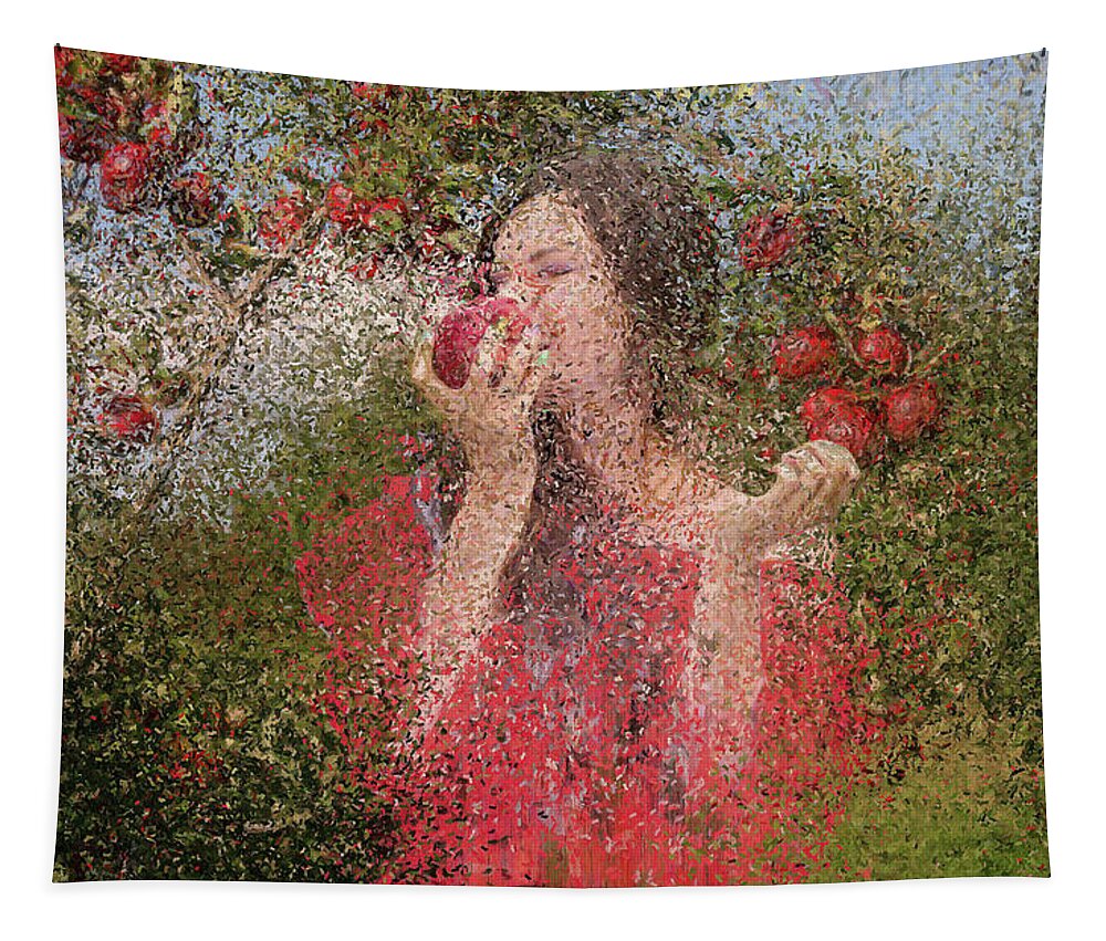 Harvest Tapestry featuring the painting Apple Garden. Harvest Time. by Alex Mir