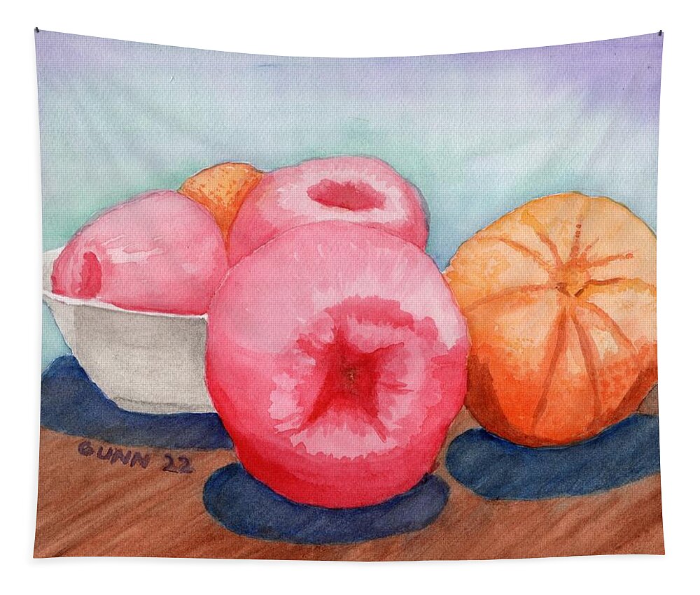 Still Life Tapestry featuring the painting Apples and Oranges by Katrina Gunn