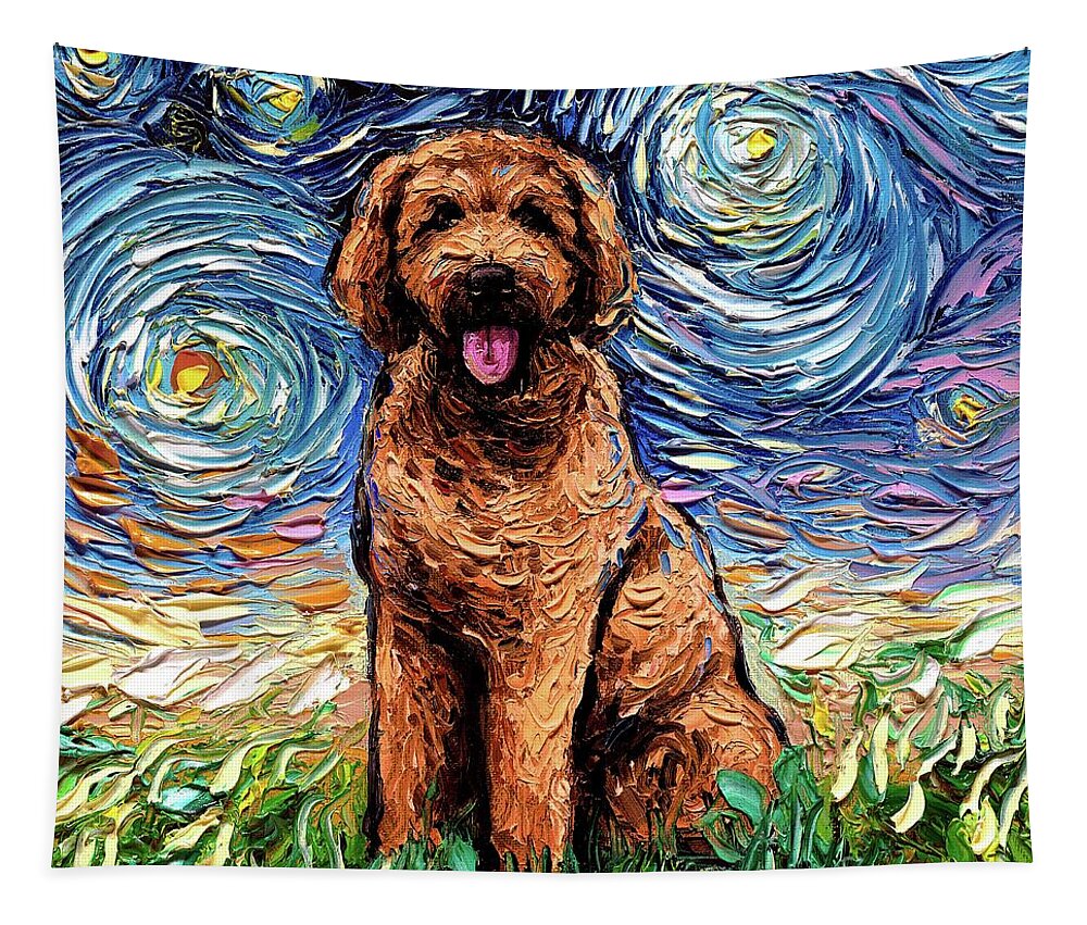 Apricot Tapestry featuring the painting Apricot Goldendoodle by Aja Trier