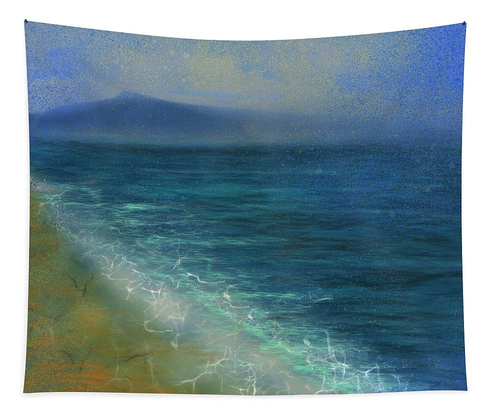 Digital Art Tapestry featuring the digital art Aqua Seashore by Remy Francis