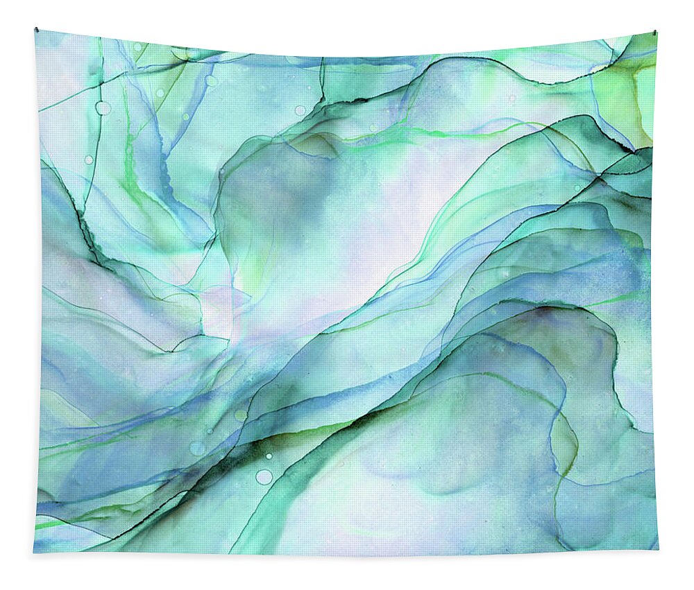 Ink Painting Tapestry featuring the painting Aquamarine Turquoise Teal Abstract Ink by Olga Shvartsur