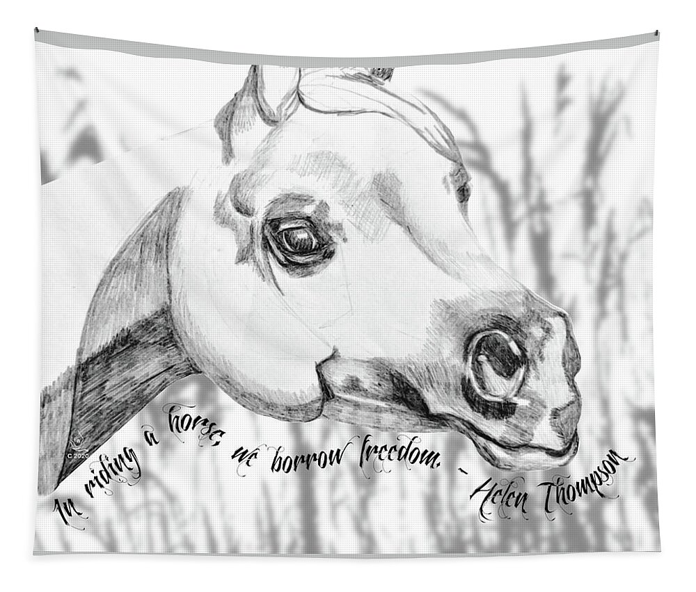 Illustration Tapestry featuring the mixed media Arabian Horse Head with Quote by Equus Artisan