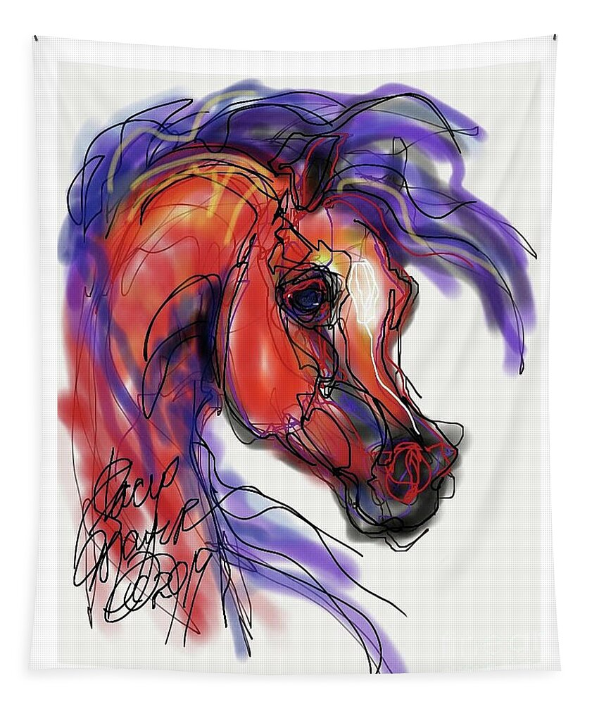 Arabian Stallion Tapestry featuring the digital art Arabian in Purple by Stacey Mayer