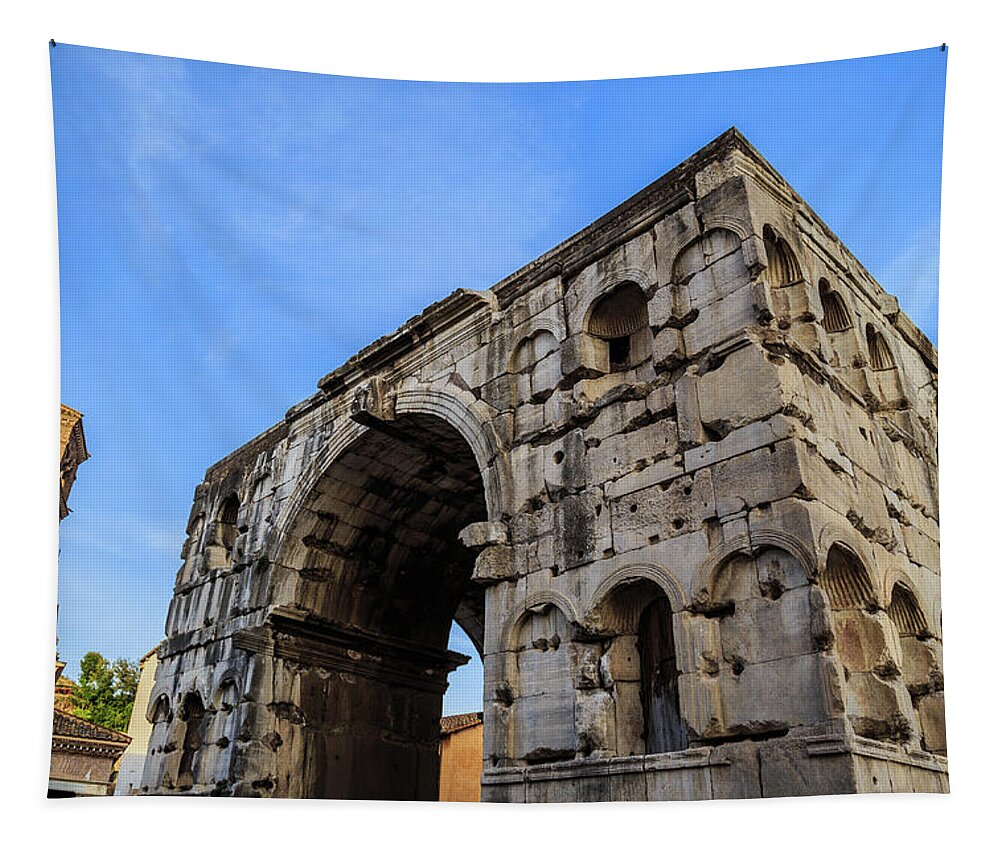Roma Tapestry featuring the photograph Arch of Janus in Rome, Italy by Fabiano Di Paolo