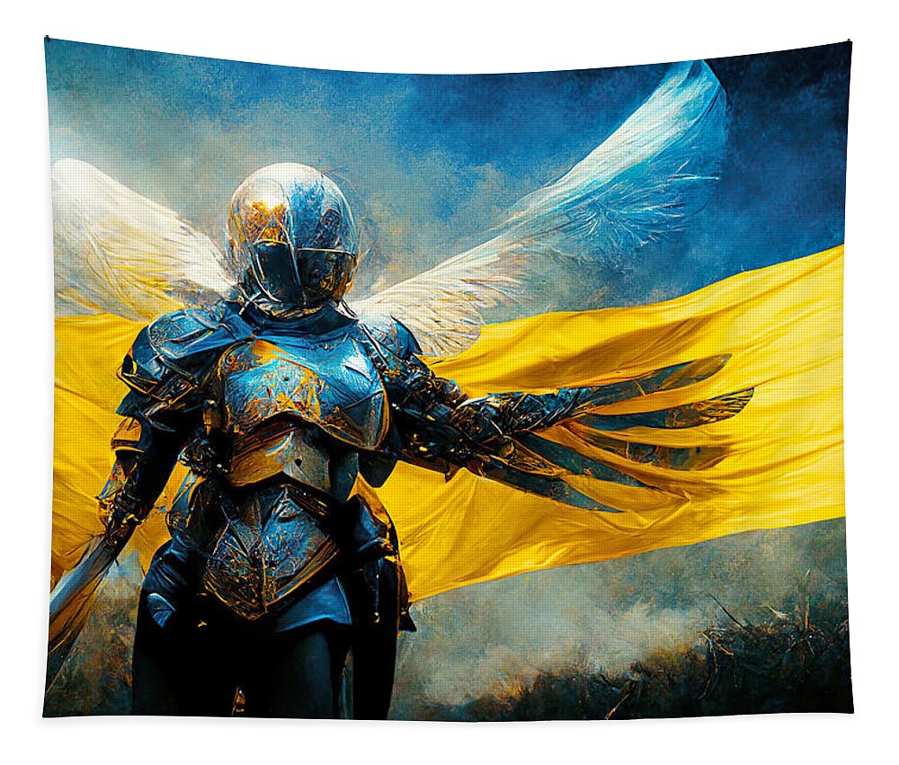 Angel Of Peace Tapestry featuring the painting Archangel of Victory by Vart