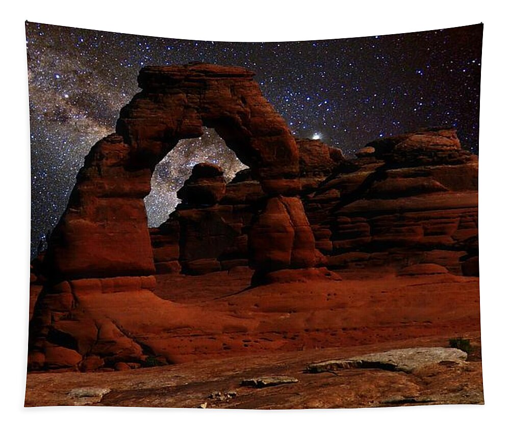 Arches National Park Night Digital Tapestry featuring the digital art Arches at Night by Bob Shimer