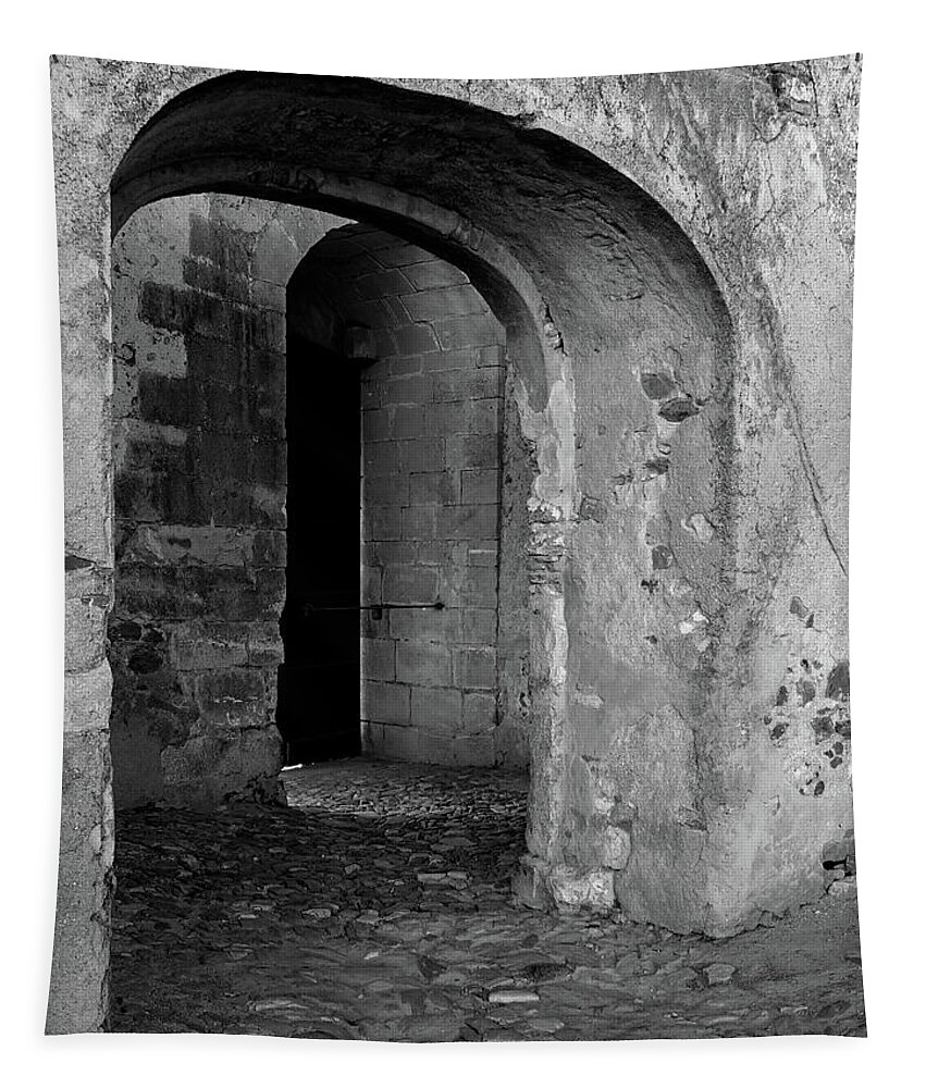 Castle Tapestry featuring the photograph Arches of a medieval castle entrance in Algarve by Angelo DeVal