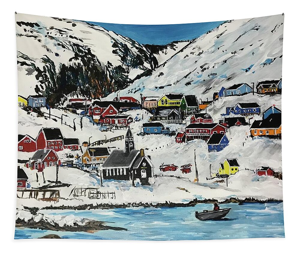 Snow Tapestry featuring the painting Arctic Village by Eileen Backman