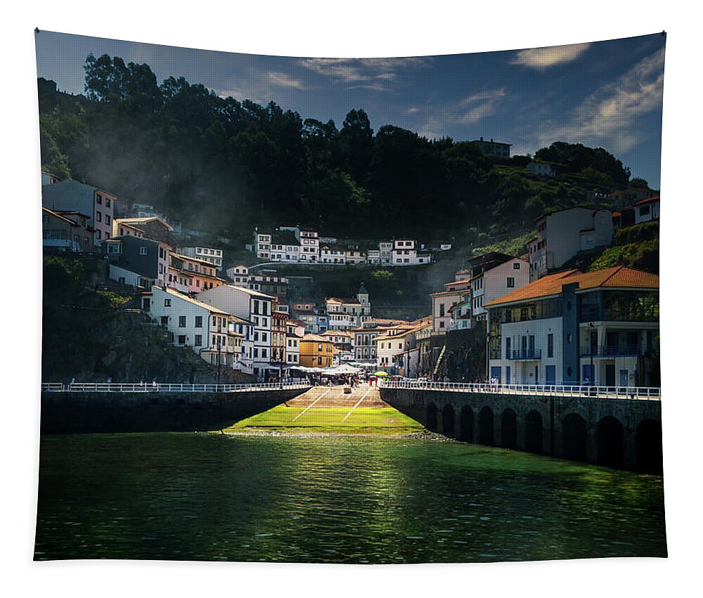 Asturias Tapestry featuring the photograph Arriving in Cudillero by Micah Offman