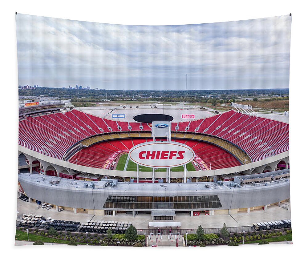 Aerial Of Arrow Head Stadium Tapestry featuring the photograph Arrow head stadium Chiefs Side by John McGraw