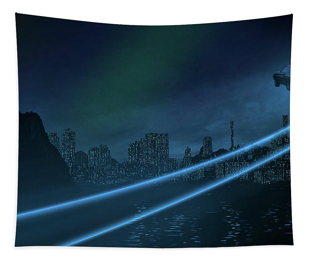 Future Tapestry featuring the digital art Art - City of the Future by Matthias Zegveld