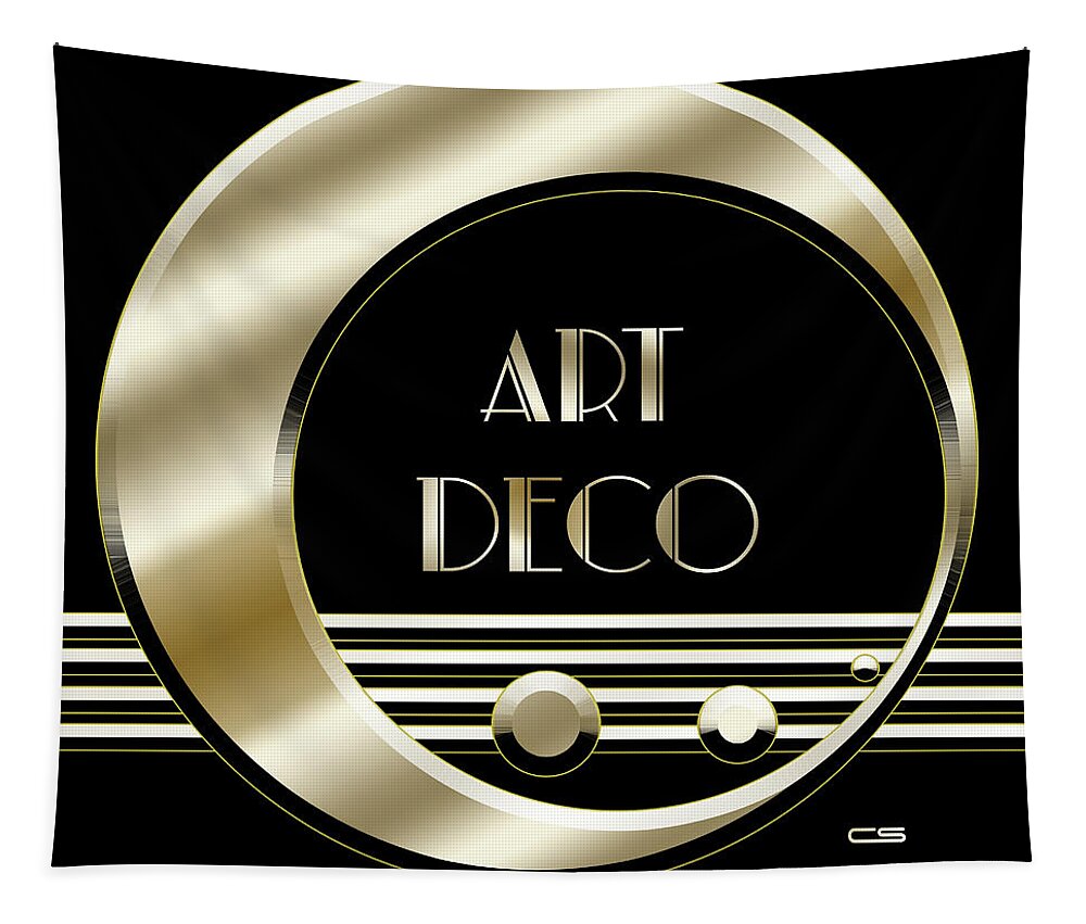 Artdeco Logo Gold Tapestry featuring the digital art Art Deco Logo - Black and Gold by Chuck Staley