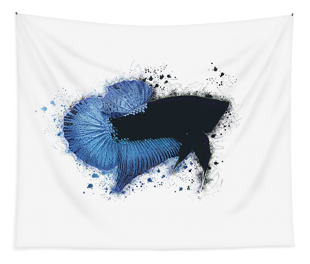 Artistic Tapestry featuring the digital art Artistic Blue Black Light Betta Fish by Sambel Pedes
