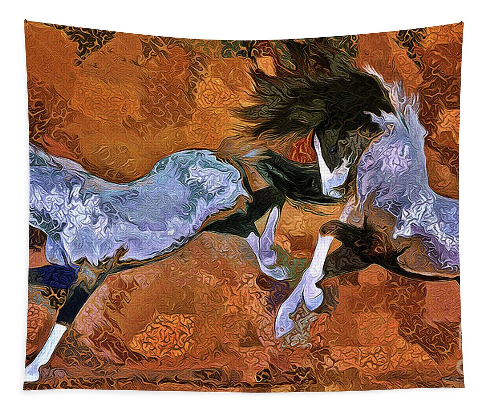 Horses Tapestry featuring the mixed media Artistic Horses V5 by Marty's Royal Art