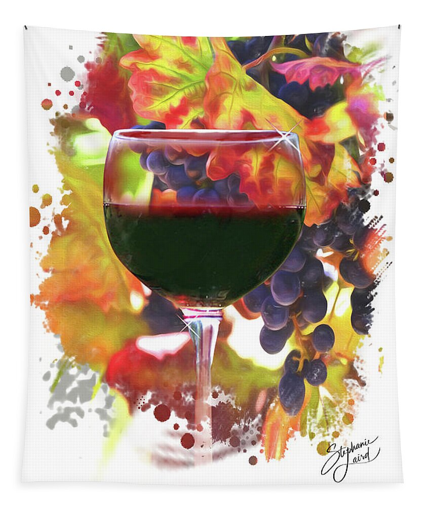 Wine Tapestry featuring the photograph Artistic Wine and Fall Grape Leaves Vineyard by Stephanie Laird