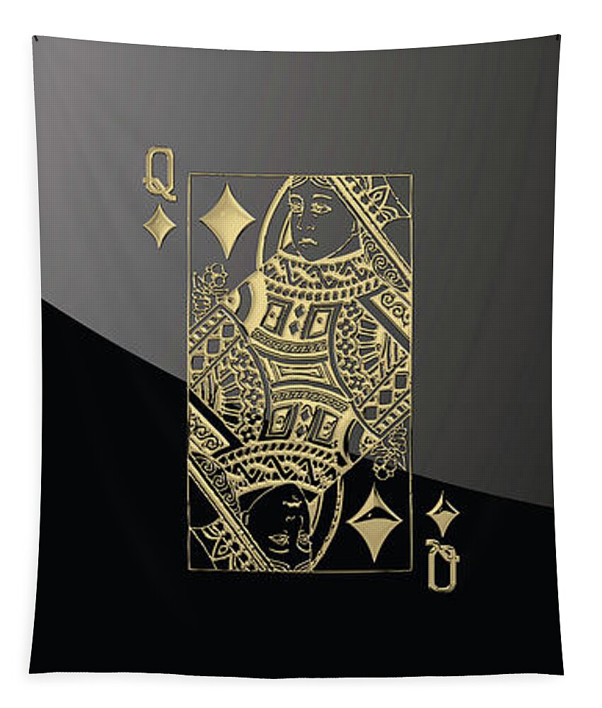 'gamble' Collection By Serge Averbukh Tapestry featuring the digital art Queen of Diamonds in Gold on Black by Serge Averbukh